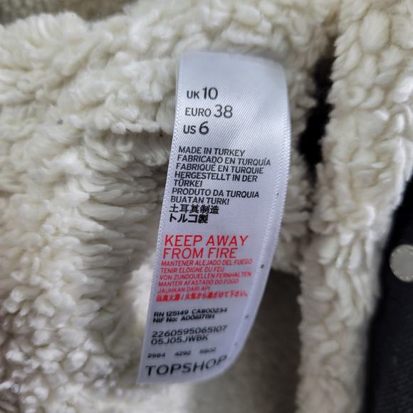 Topshop Moto Black Jean Jacket With Sherpa Lining Size 6 92724-1Clo3 - Picture 6 of 7